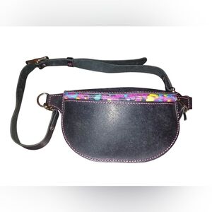 Night Shift Leather Black Leather Multi- Color Trim Belt Bag